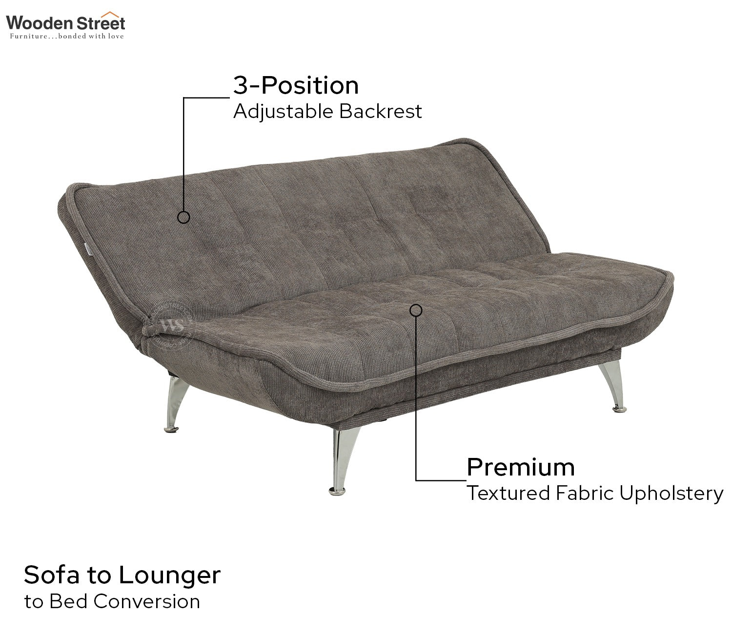 Bastion Premium Upholstery Fabric Sofa cum Bed (Grey)
