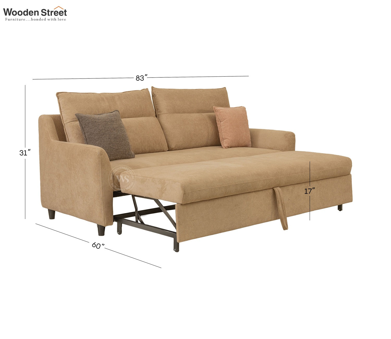 Tevo 3-Seater Sofa Cum Bed | Pull-Out Bed Mechanism | Fabric Upholstery (Beige)