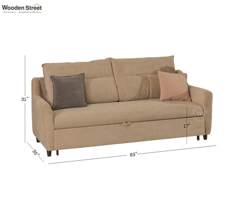 Tevo 3-Seater Sofa Cum Bed | Pull-Out Bed Mechanism | Fabric Upholstery (Beige)