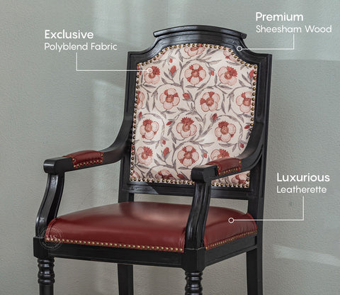 Heritage Dual Upholstery Sheesham Wood Arm Chair with Brass Detailing (Red)
