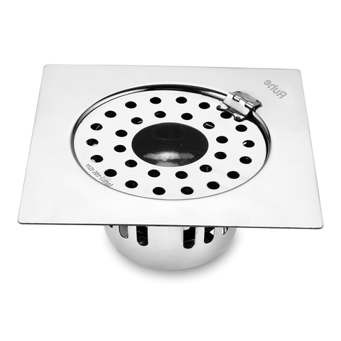 Trueliving_Air Square Silver Flat Cut 304-Grade Floor Drain with Hinge, Hole & Cockroach Trap (6 x 6 Inches)