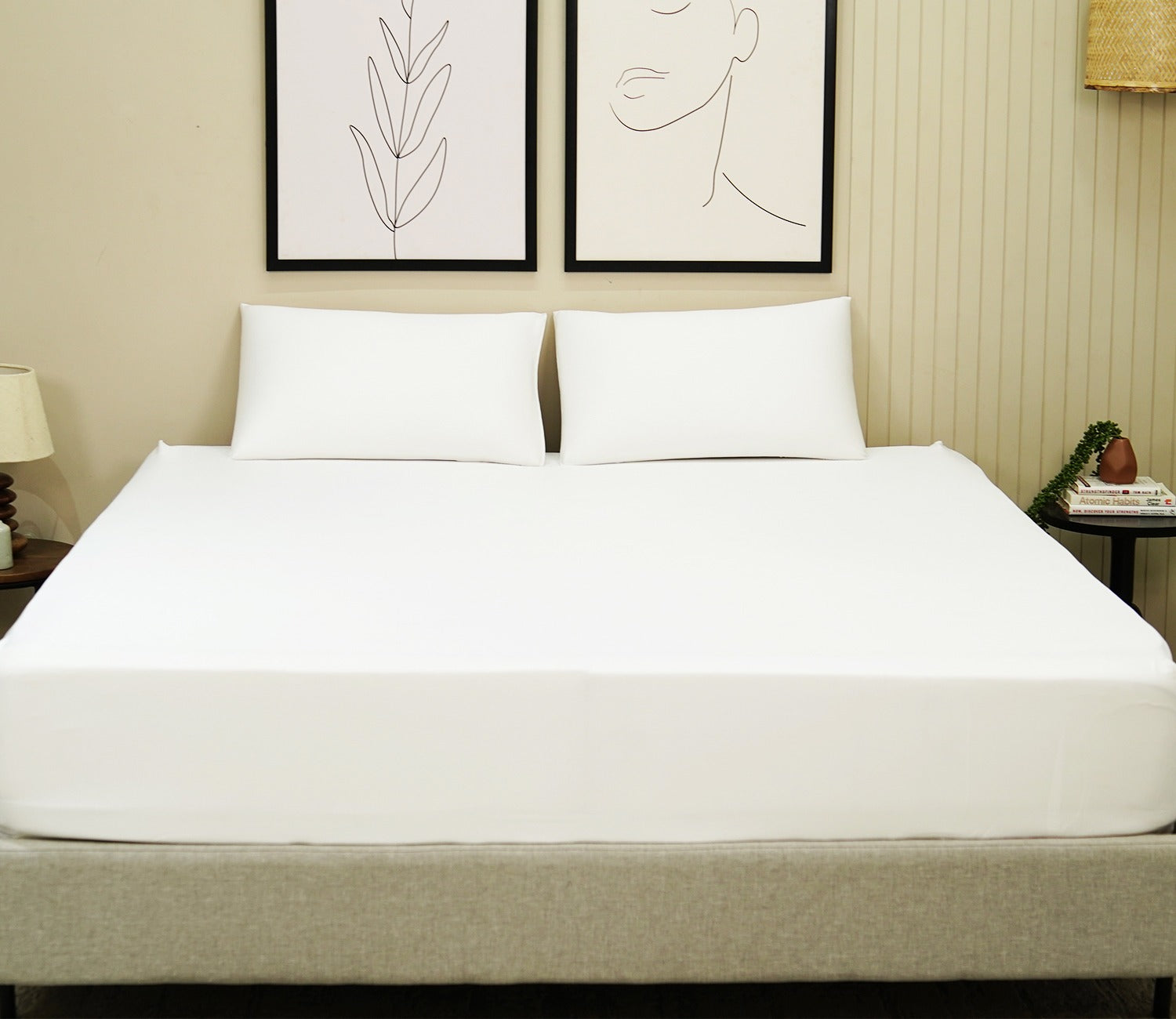 Organic Bamboo Set Queen Size 300 TC with 2 Pillowcases 1 Flat Bedsheet (Ivory)
