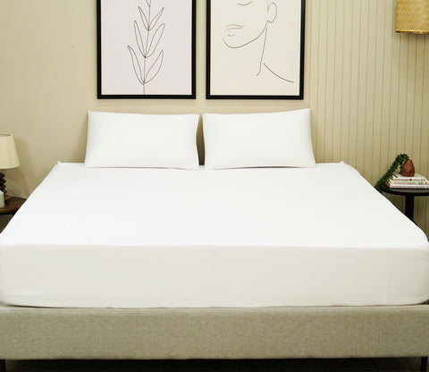 Organic Bamboo Set Queen Size 300 TC with 2 Pillowcases 1 Flat Bedsheet (Ivory)
