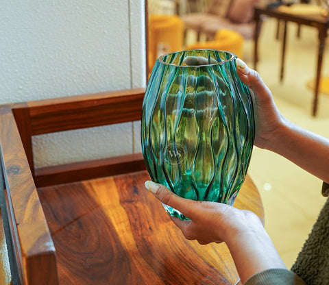 Greenwish Diamnond Textured Vase (Sea Green, S)