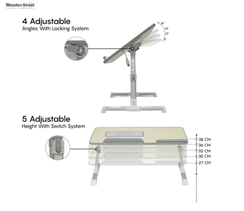 Jetson Foldable Laptop Table for Bed With USB Cooling Fan, Adjustable Bed Study Table for Writing and Reading