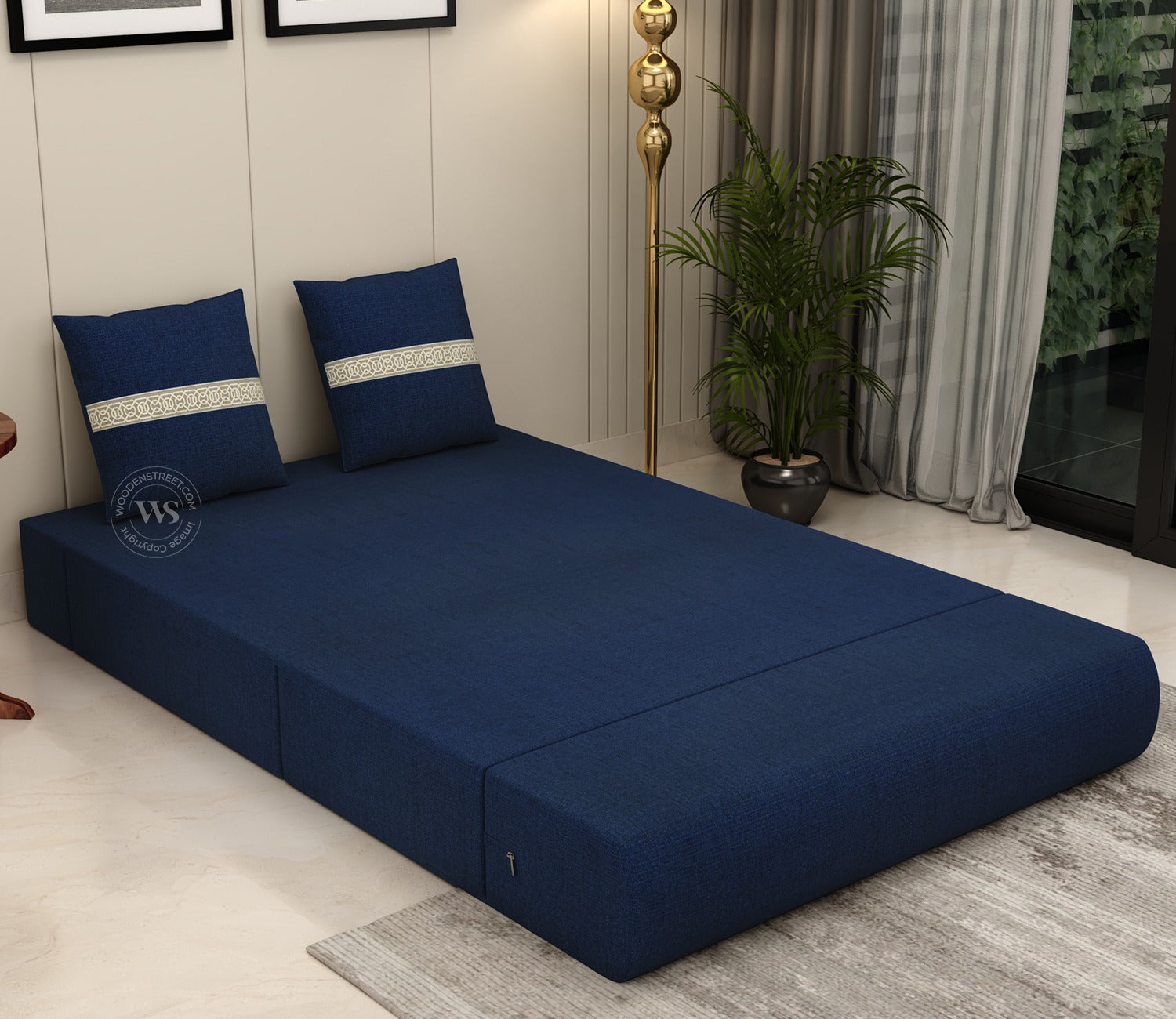 Voltz Fabric Sofa Cum Bed (72 x 46 Inch, Azure Blue)