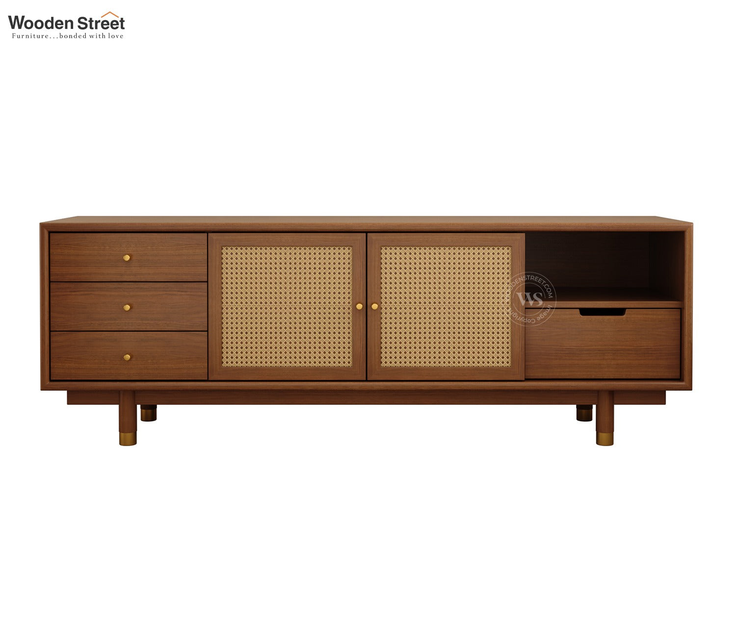 Eka Ash Wood and Cane TV Unit (Teak Finish)