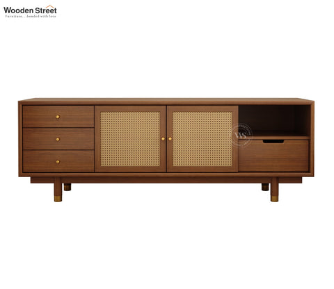 Eka Ash Wood and Cane TV Unit (Teak Finish)