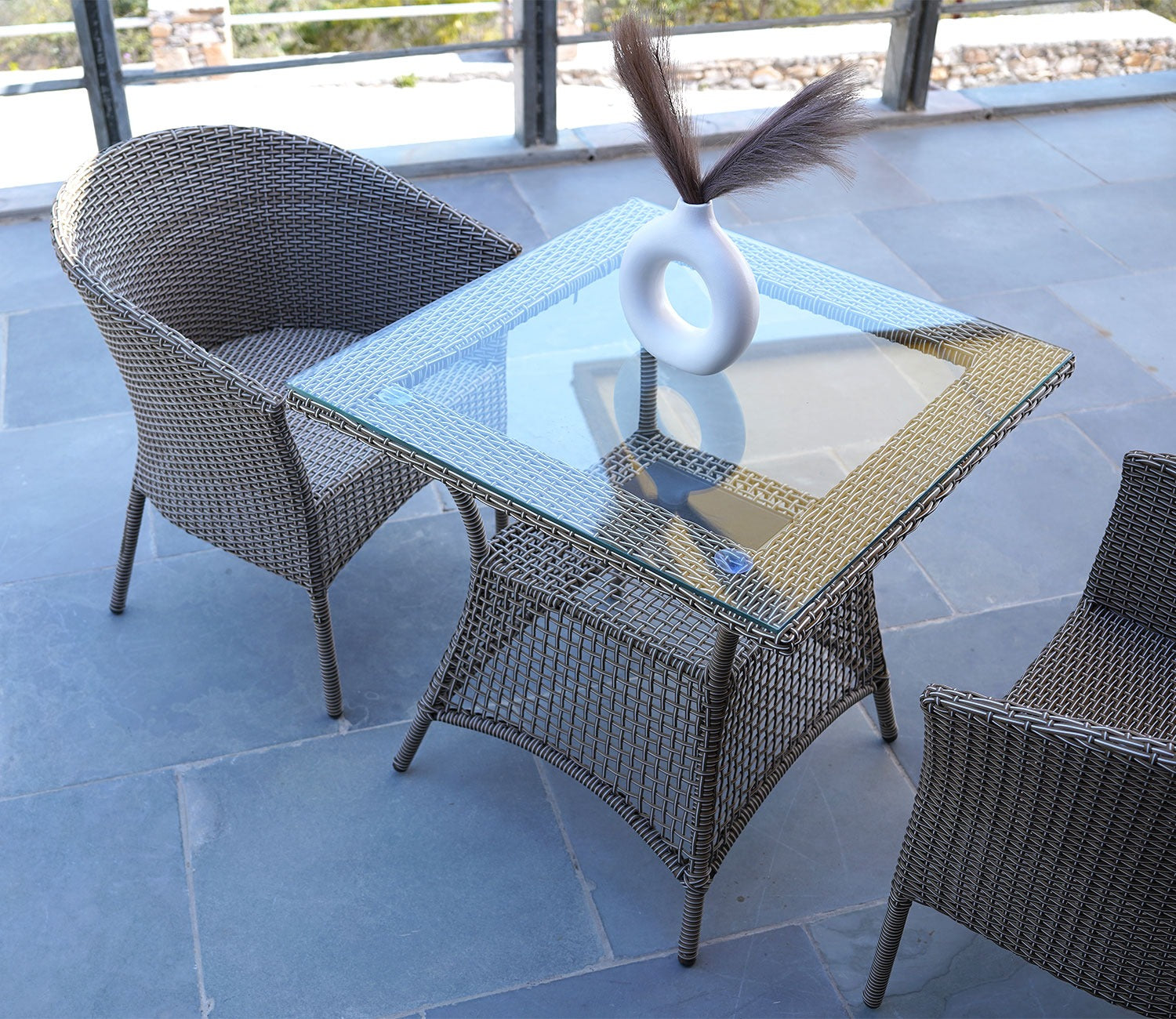Vatican Wicker Outdoor Garden Table Large (Golden White)