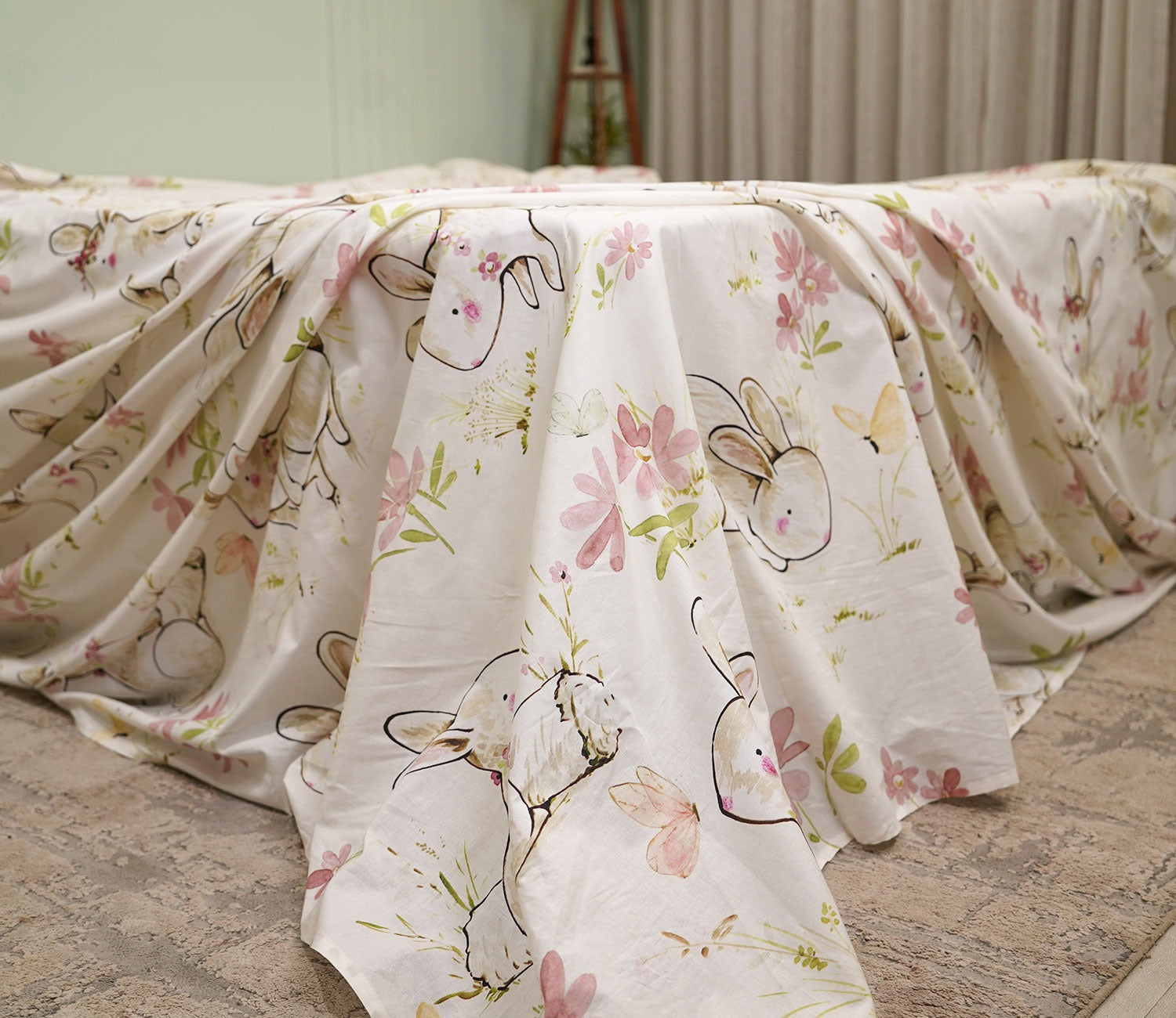 Rabbit Flat Cotton Kids Bed Sheet King Size with 2 Pillow Covers