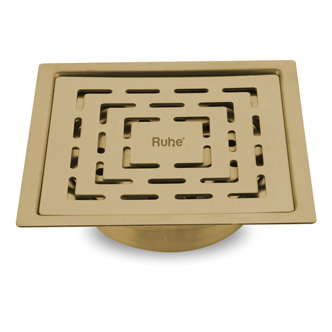 Trueliving_Sapphire Brown Square Flat Cut Floor Drain in Yellow Gold PVD Coating (6 x 6 Inches)