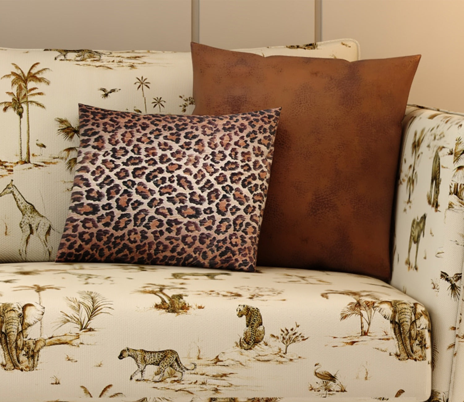 Krista Cushion Cover with Filler - Pack of 1 (16x12 Inch, Hazel Leopard)