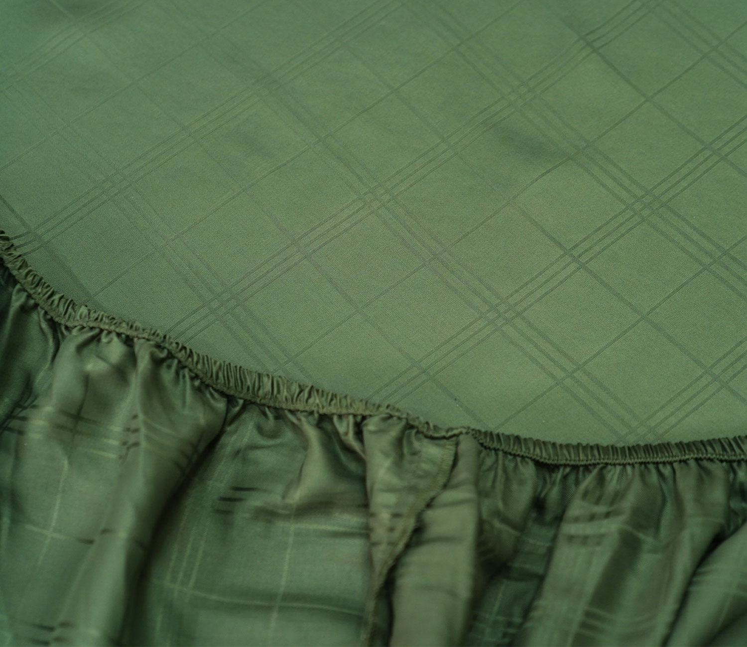 Dobby Checks Organic Bamboo 300 TC 2 Pillowcases and 1 Fitted Bedsheet (Green, Queen Size)