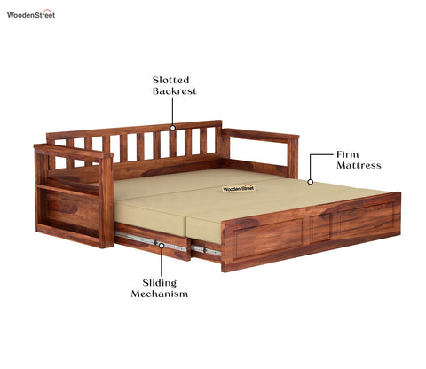 Riota Sheesham Wood Sofa Bed With Storage (King Size, Honey Irish Cream)