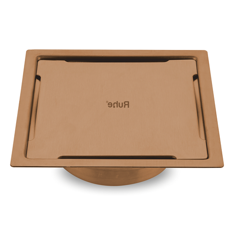 Trueliving_Diamond Brown Square Flat Cut Floor Drain in Antique Copper PVD Coating (6 x 6 Inches)