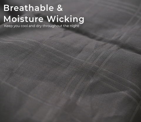 Dobby Checks Organic Bamboo 300 TC 2 Pillowcases and 1 Fitted Bedsheet (Grey, King Size)