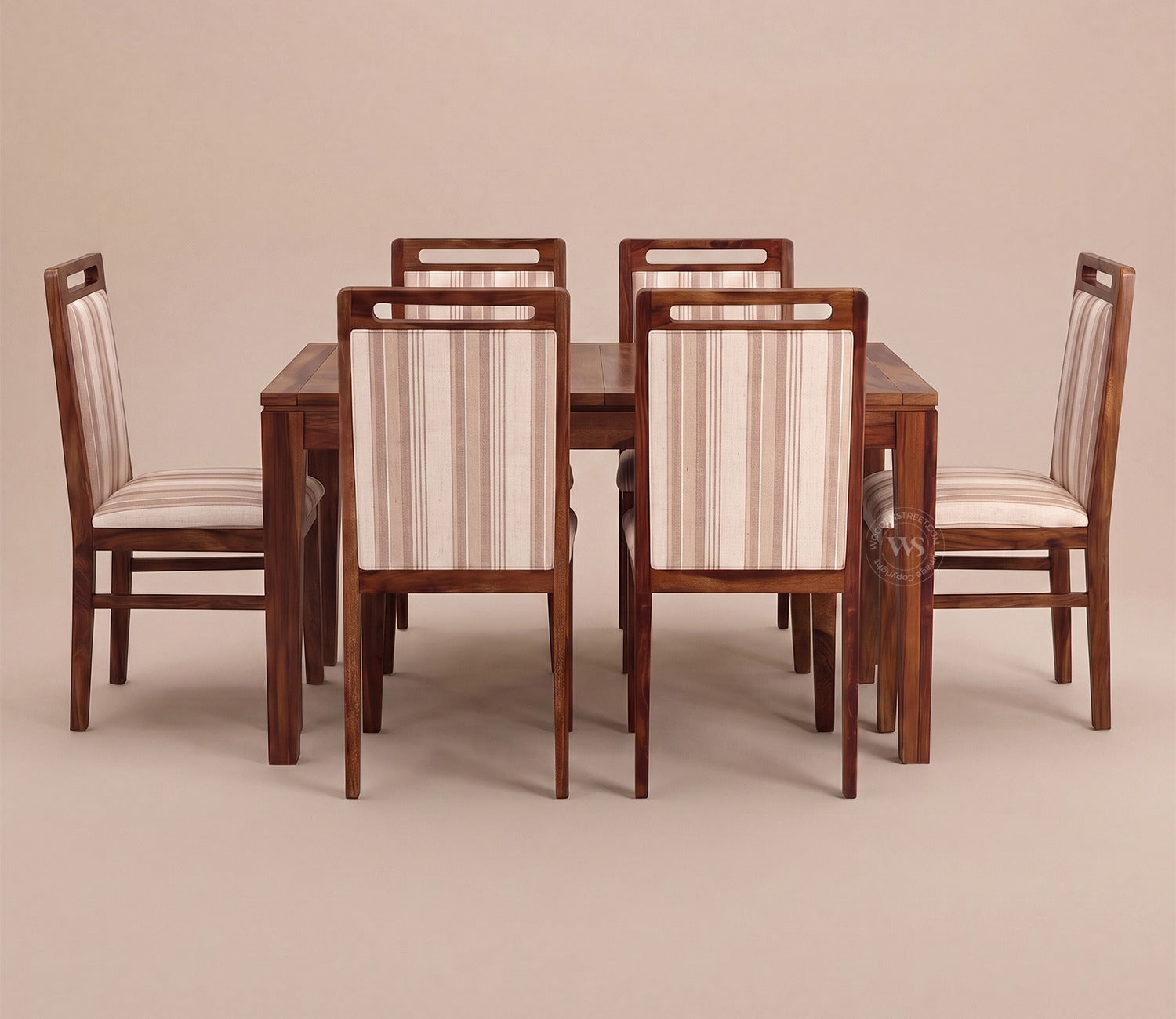 Taylor 6 Seater Dining Set with Tim Extendable Table and Hazel Dining Chair | Extendable from 4 to 6 Seater | Cream Stripe Fabric Cotton (Honey Finish)