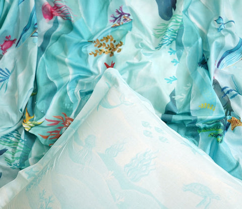 Seashore Flat Cotton Kids Bed Sheet King Size with 2 Pillow Covers