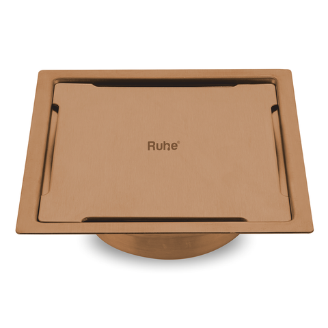 Trueliving_Diamond Brown Square Flat Cut Floor Drain in Antique Copper PVD Coating (6 x 6 Inches)