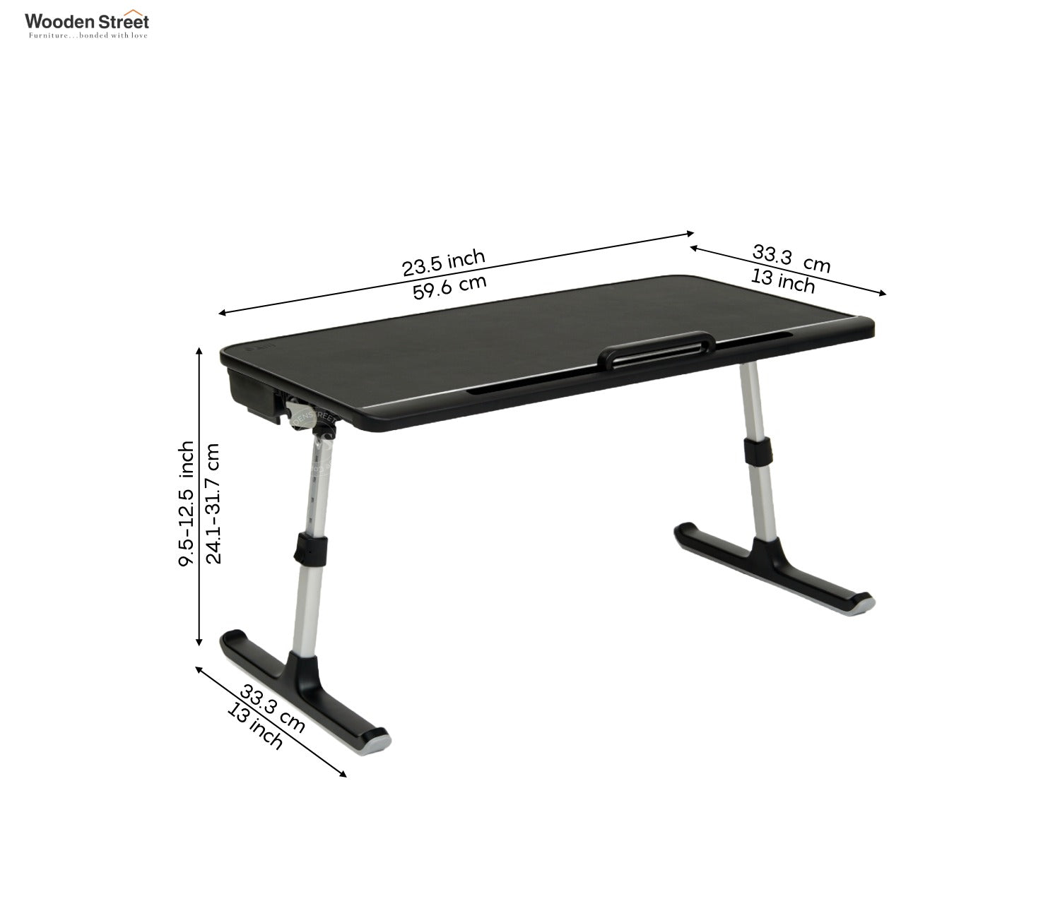 Daffy Foldable Premium Leatherette Laptop Table with Drawer | Adjustable Stand for Bed | Reading Desk for Sofa Couch (Black)