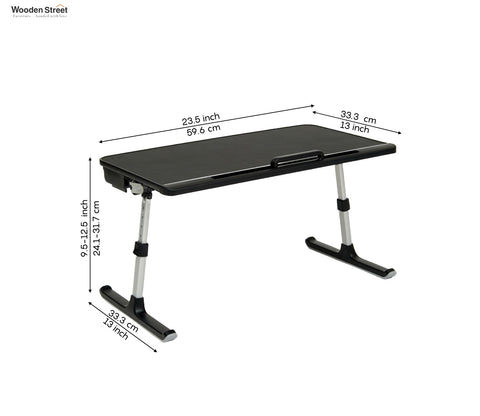 Daffy Foldable Premium Leatherette Laptop Table with Drawer | Adjustable Stand for Bed | Reading Desk for Sofa Couch (Black)