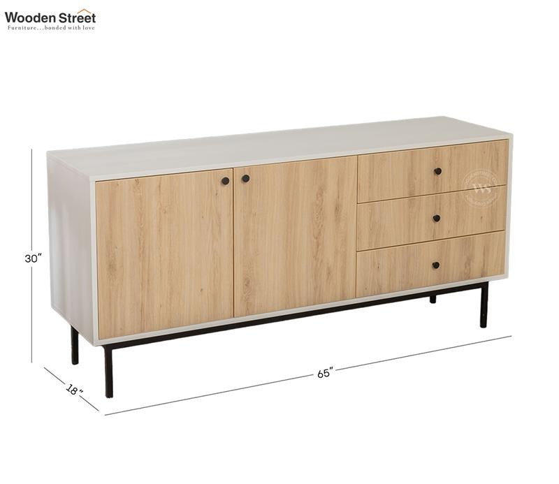Marbay Modern White Sideboard & Cabinet with Textured Front & Metal Base (Engineered Wood, Santana Pattern)