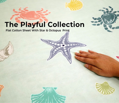Star And Octopus Flat Cotton Kids Bed Sheet King Size with 2 Pillow Covers