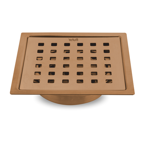 Trueliving_Pearl Brown Square Flat Cut Floor Drain in Antique Copper PVD Coating (5 x 5 Inches)
