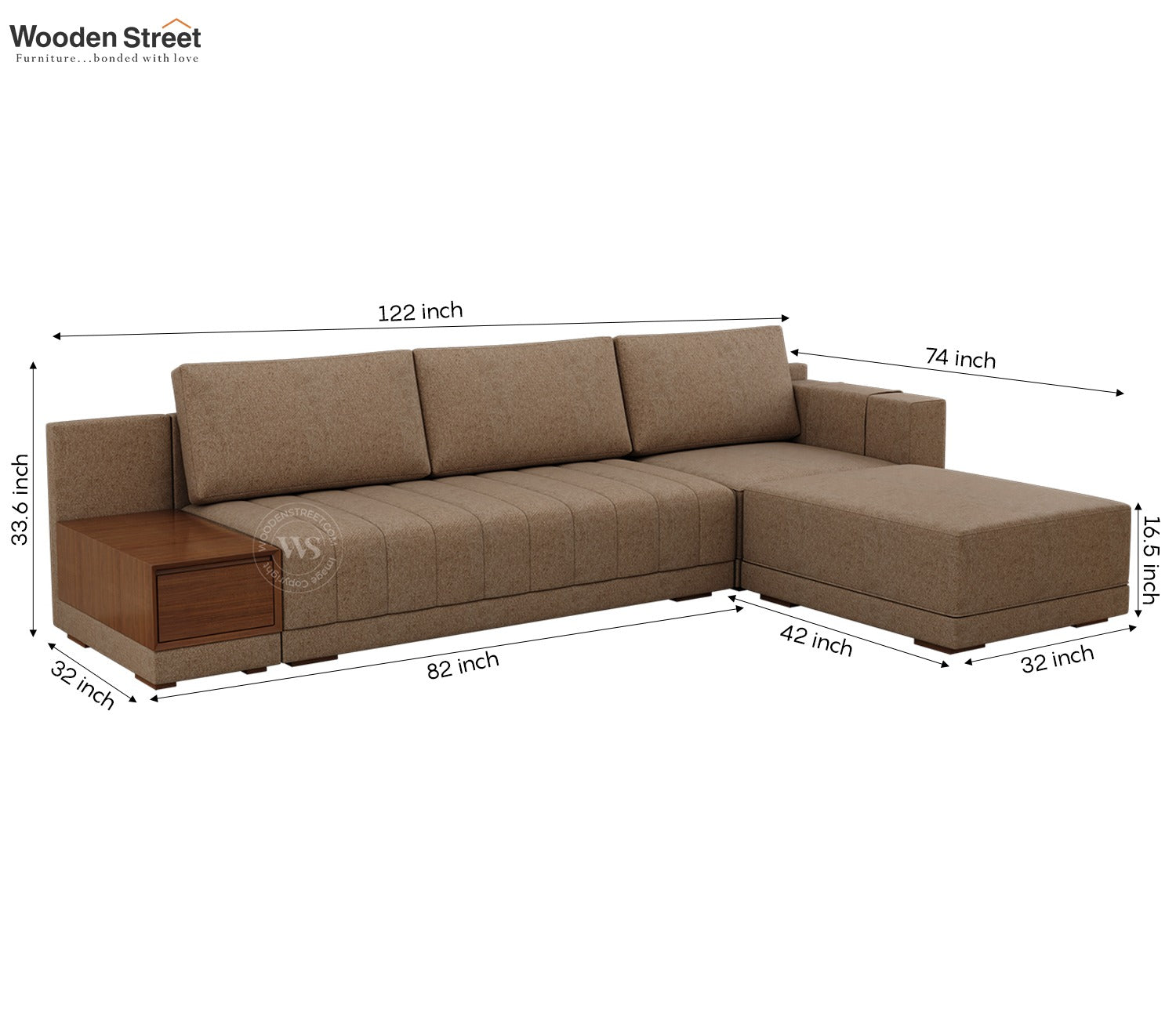 Oasis L-Shape Right Aligned Sectional Sofa (Sand Brown)
