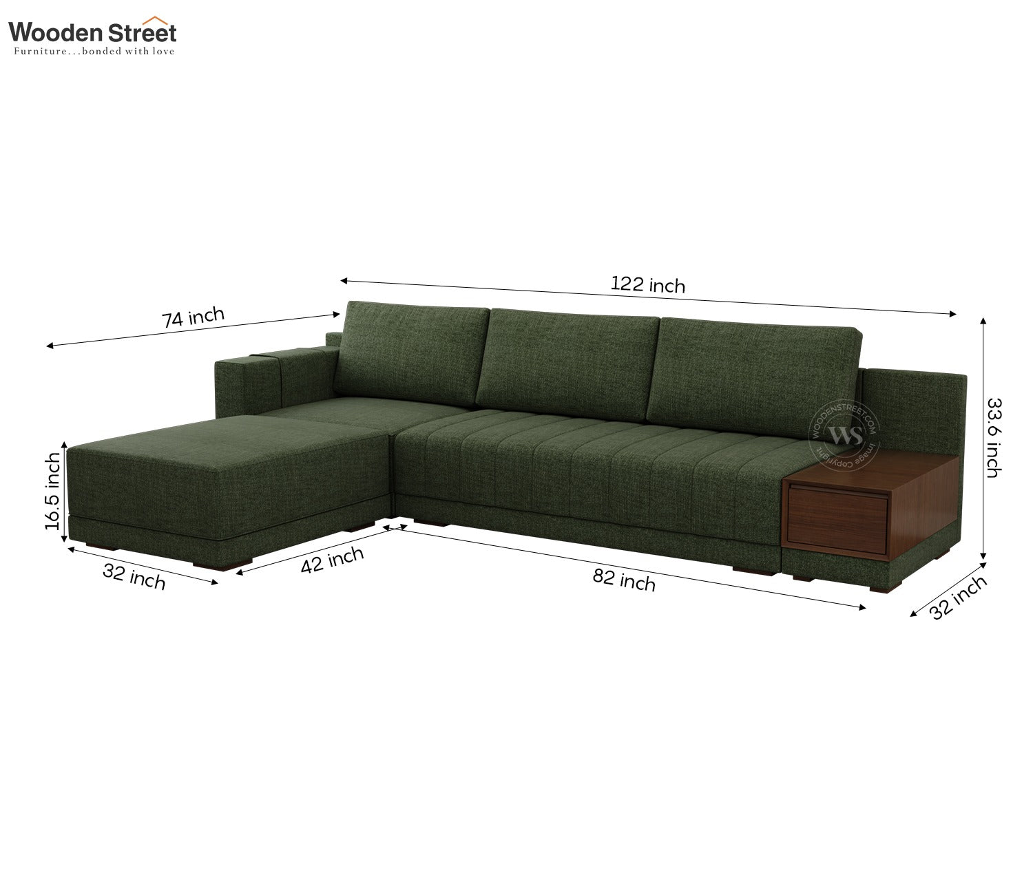 Oasis L-Shape Left Aligned Sectional Sofa (Sage Green)