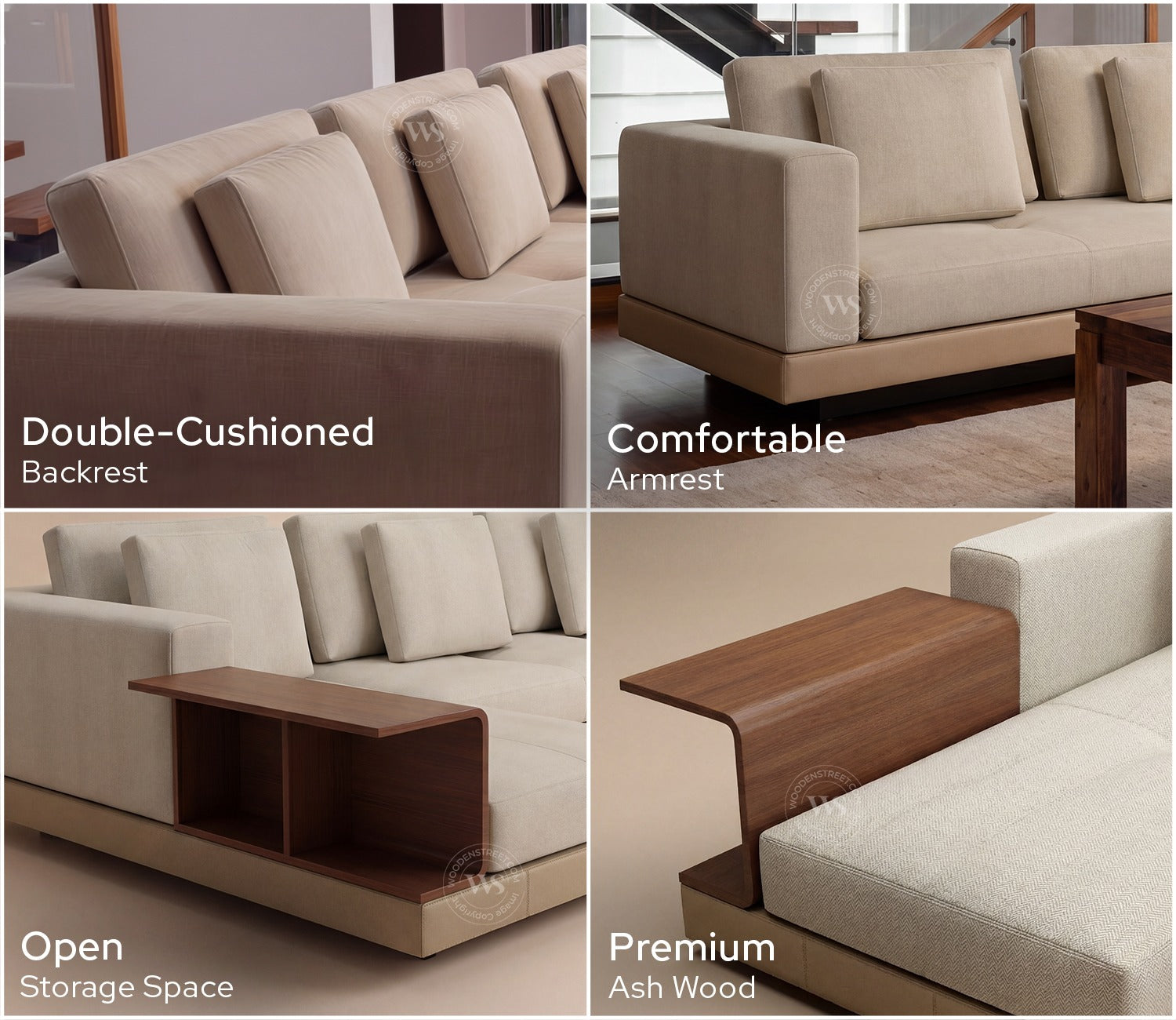 Matrix L-Shape Left Align 5 Seater Premium Sectional Fabric Sofa (Cottage Ivory)
