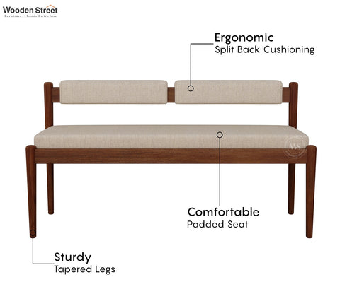 Raavi Mango Wood Upholstered Bench with Backrest (Teak Finish, Jade Ivory)