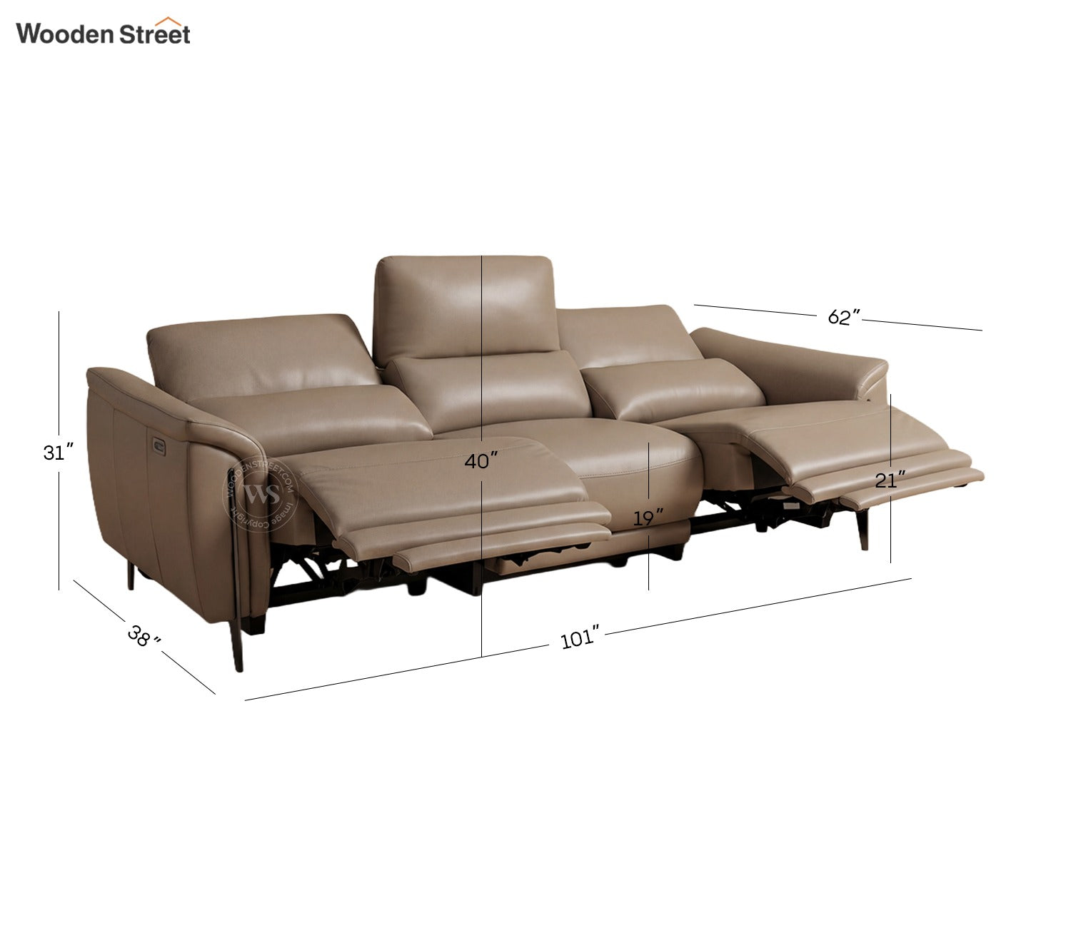 Dennis Luxe Electric Recliner 3 Seater Sofa (Urban Beige)