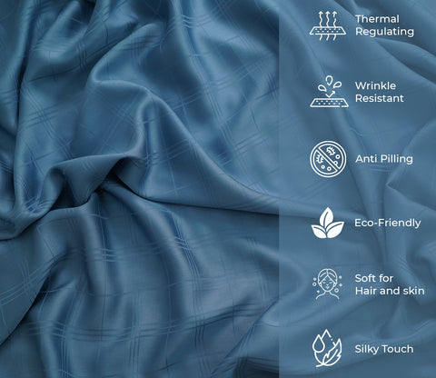 Vegan Dobby Organic Bamboo King Size Bed Sheet with 2 Pillowcases (Blue)