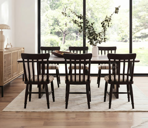 Kanak Designer 6 Seater Sheesham Wood Dining Table Set with Mishaan Quartz Top Table and Misha Chair (Black Finish)
