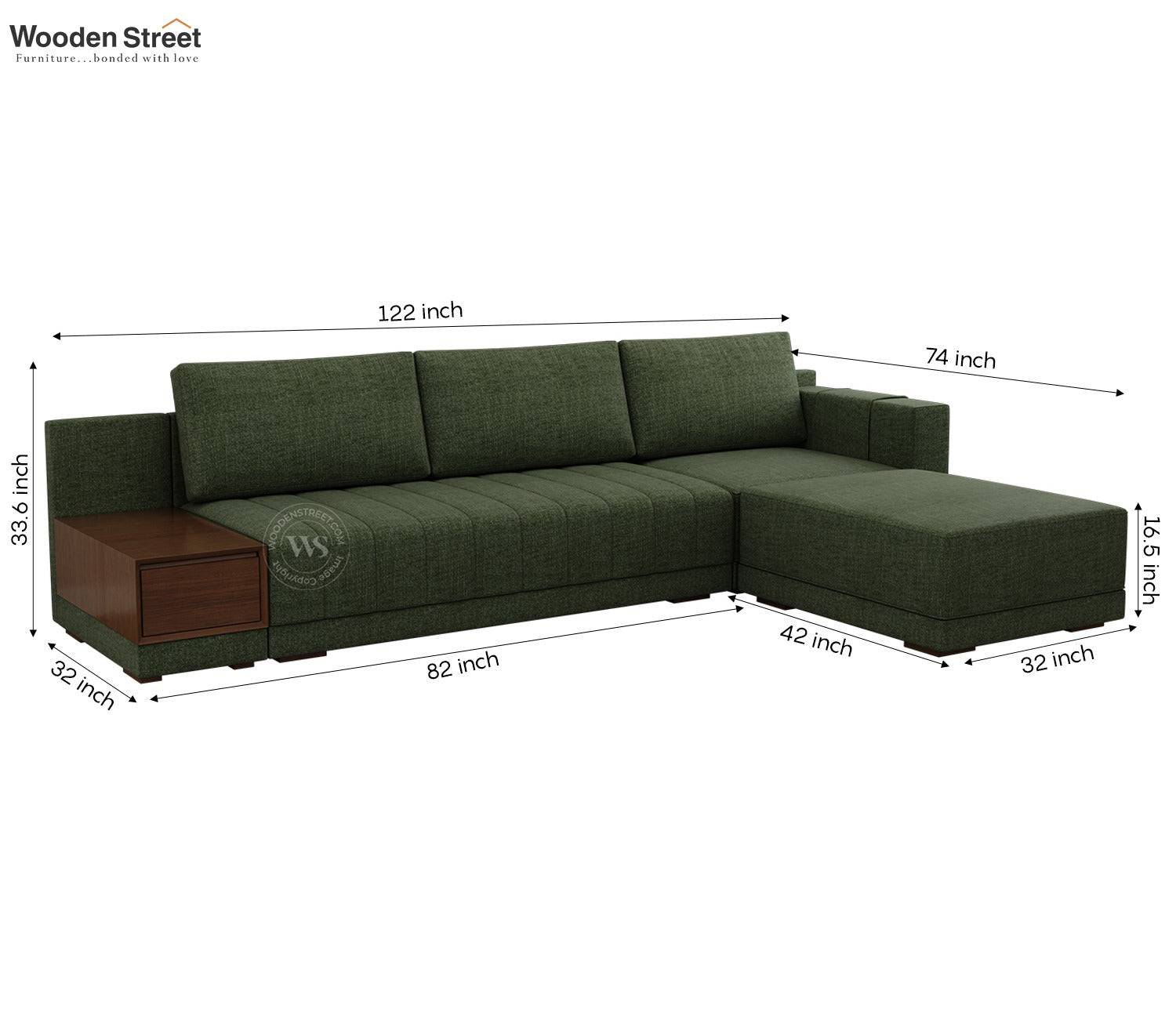 Oasis L-Shape Right Aligned Sectional Sofa (Sage Green)