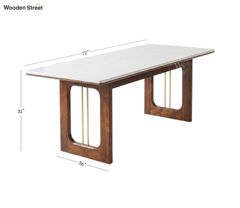 Mikavya 6 Seater Sheesham Wood Dining Table Set with Quartz Top (Sage Green)