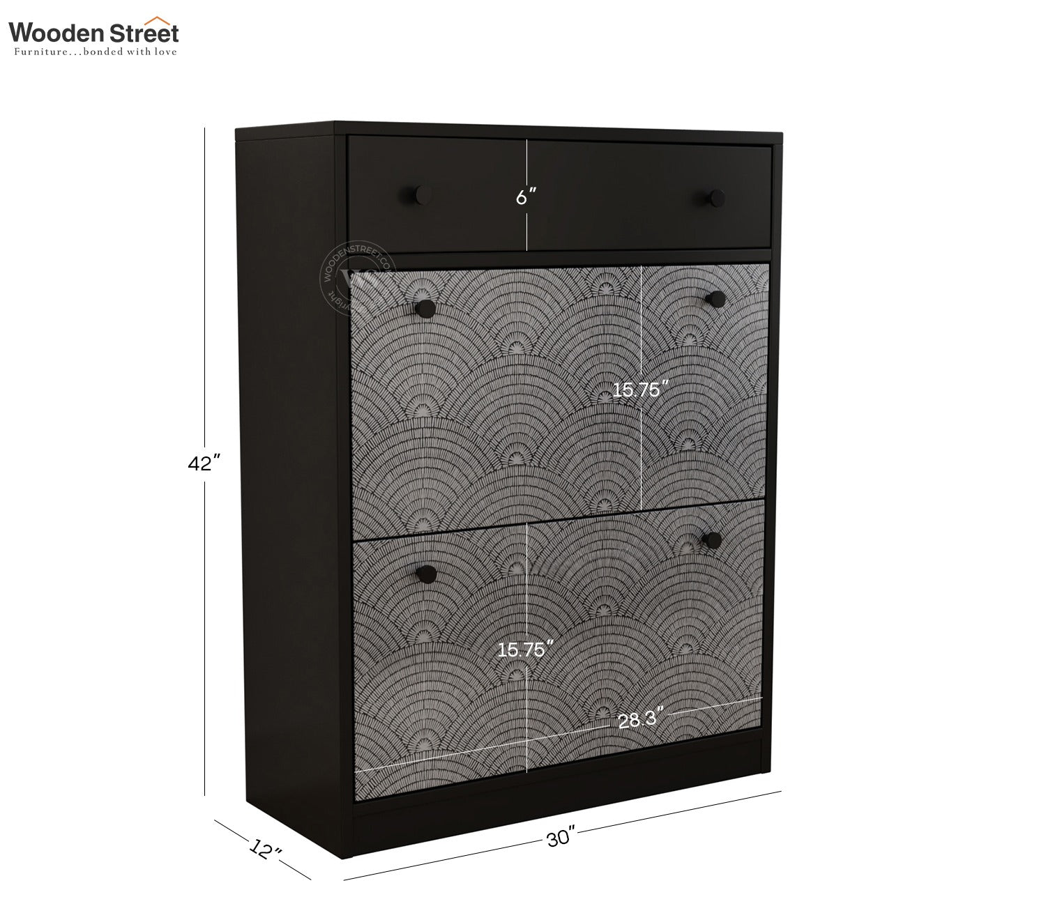 Kazen Engineered Wood Shoe Rack with Tilt Out Mechanism (Scallop Pattern)