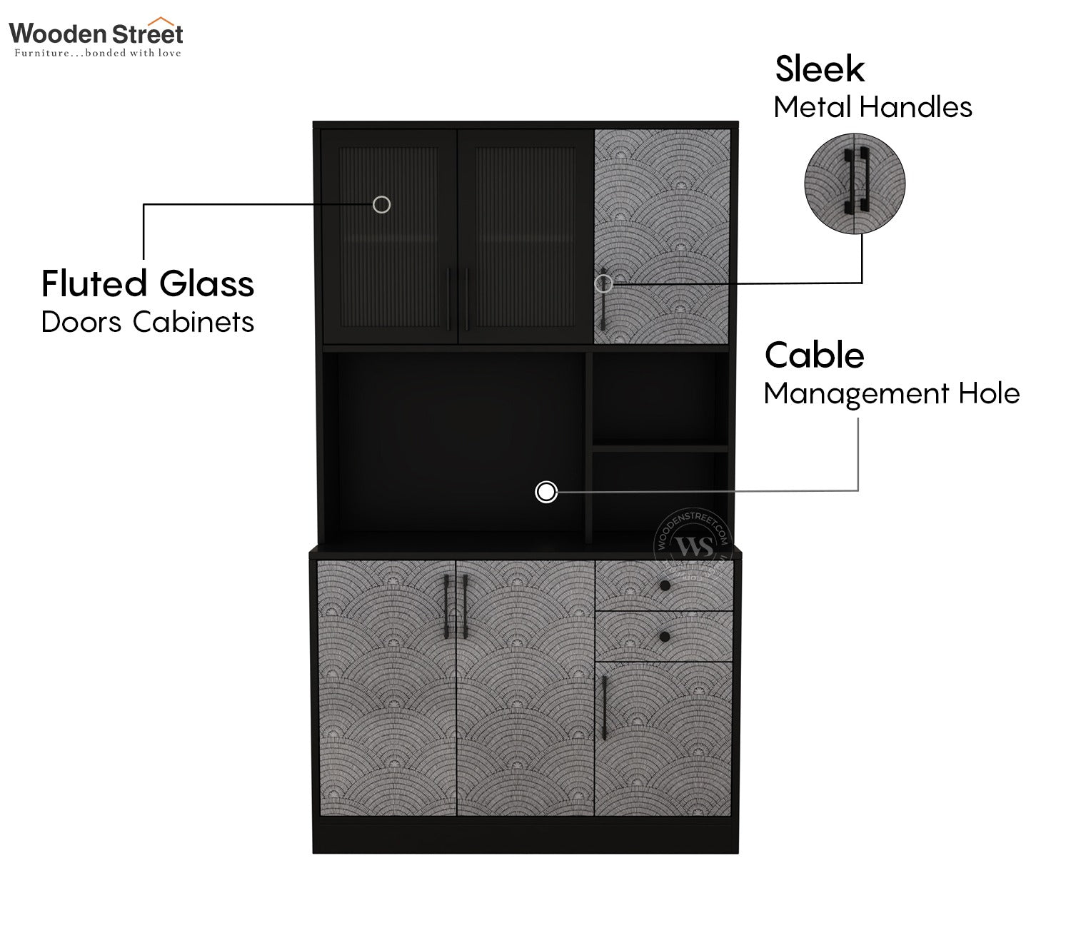 Basilic Engineered Wood Kitchen Cabinet with Textured Front & Ample Storage Space (Scallop Pattern)