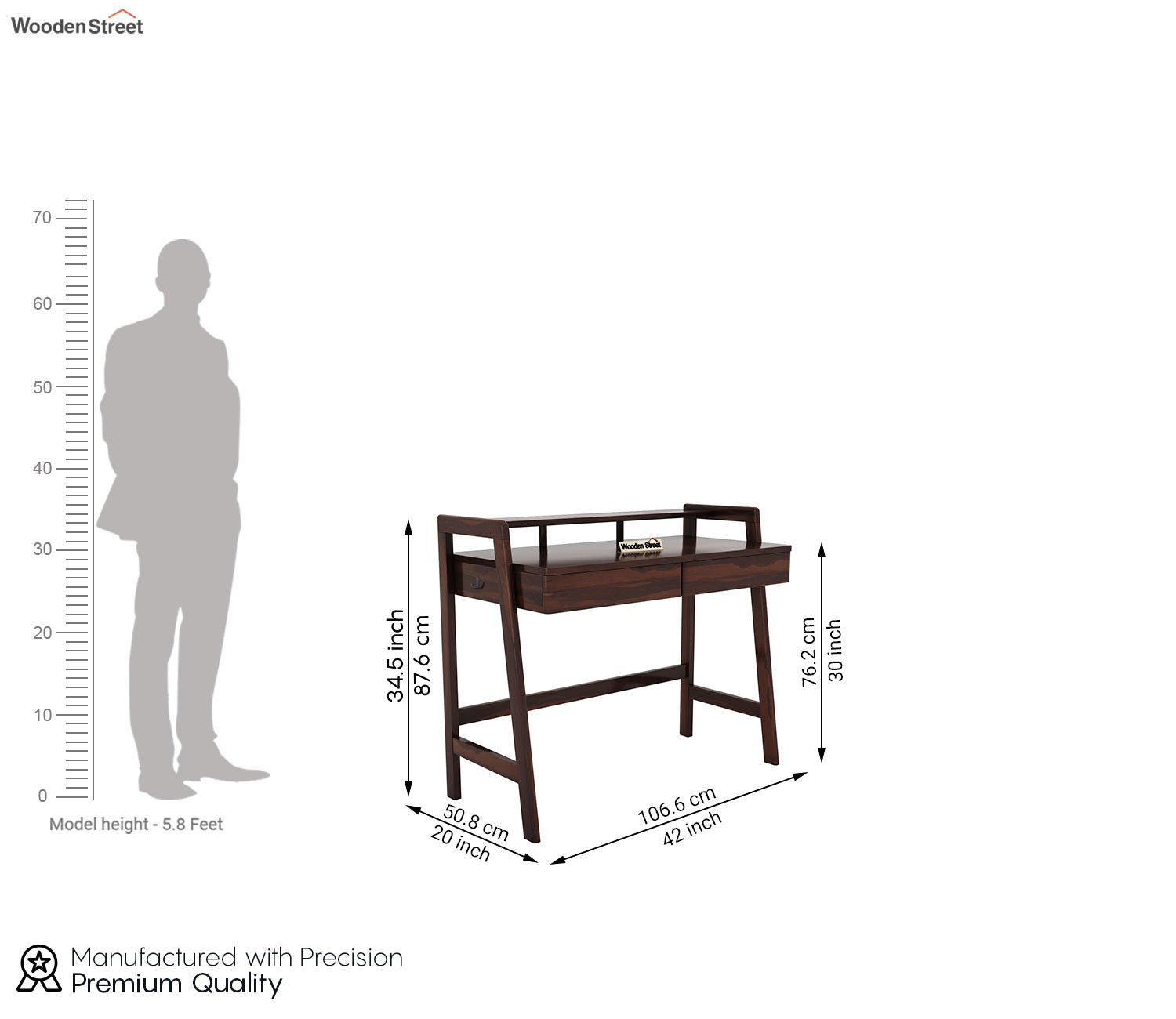 Aurelia Sheesham Wood Study Table (Walnut Finish)