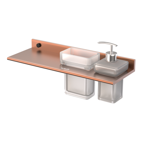 Trueliving_GoldEmberShelfRosewithTumblerHolder&SoapDispenser(SpaceAluminium)