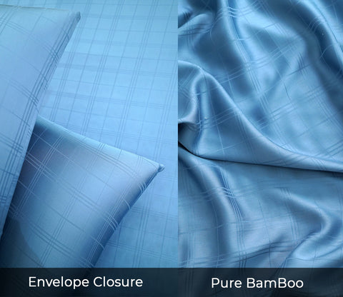 Vegan Dobby Organic Bamboo King Size Bed Sheet with 2 Pillowcases (Blue)