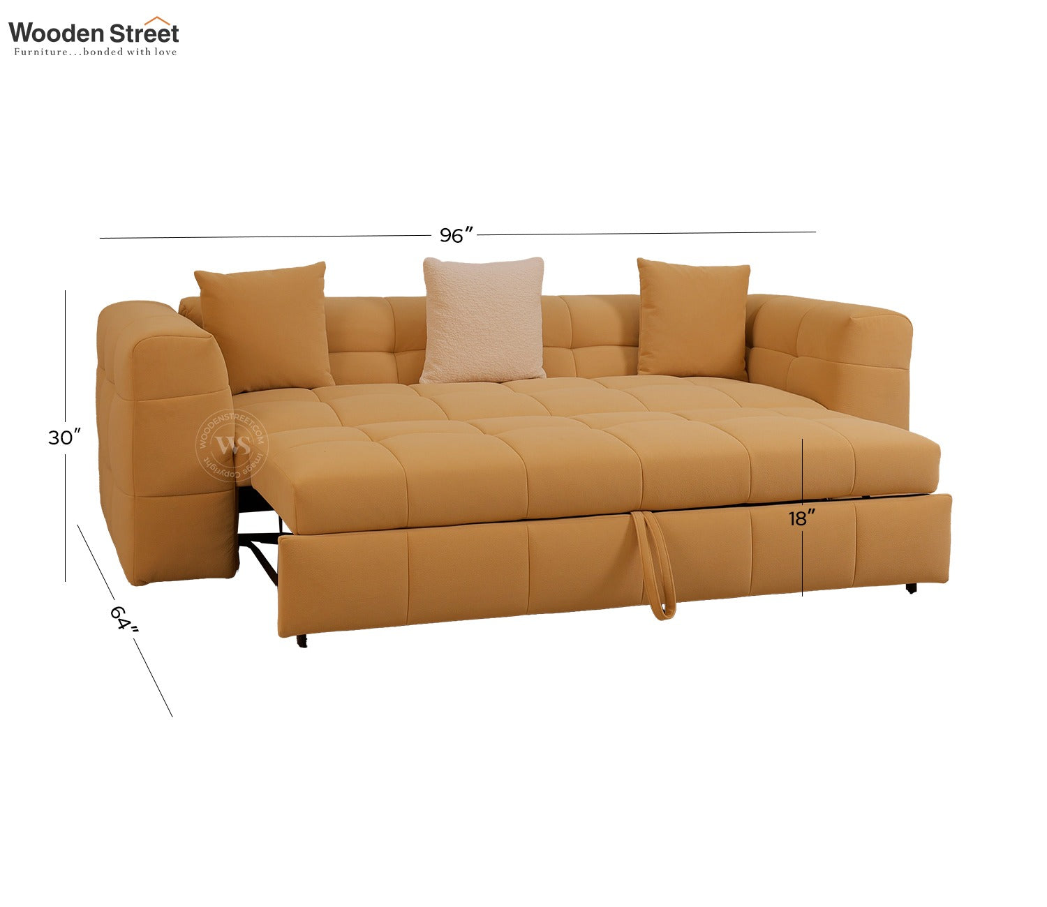 Cinnaro Modern Sofa Cum Bed with Pull Out Conversion and Tufted Design (Yellow)