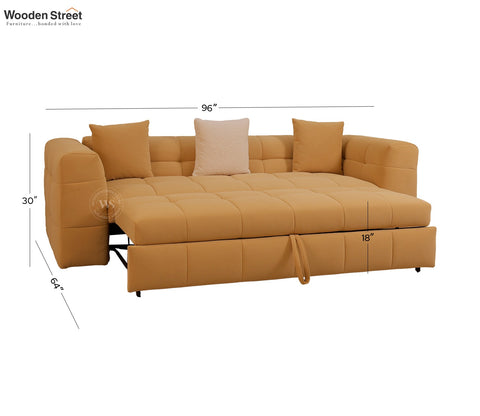 Cinnaro Modern Sofa Cum Bed with Pull Out Conversion and Tufted Design (Yellow)