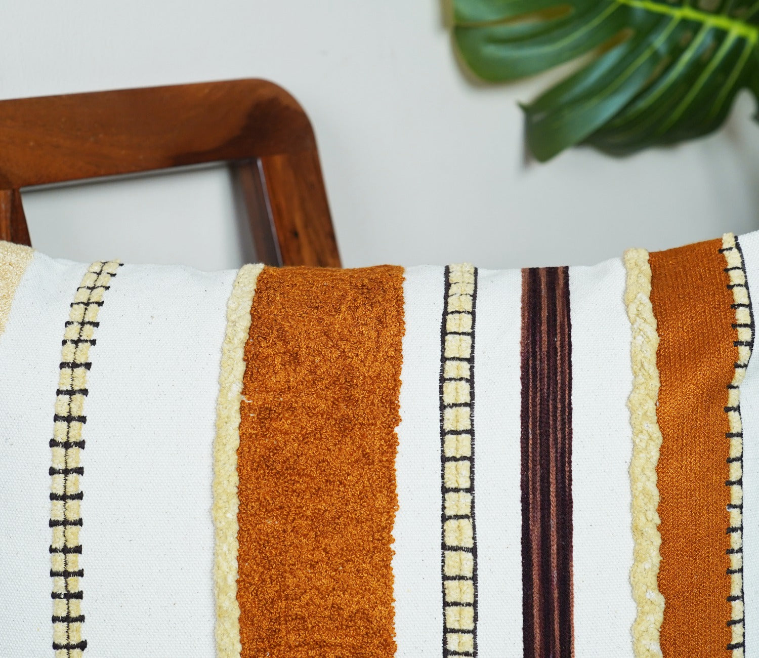 Striped Tasseled Mustard Cotton Cushion Cover -14 x 20