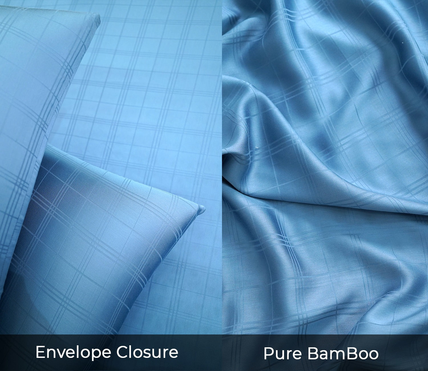 Dobby Checks Organic Bamboo 300 TC 2 Pillowcases and 1 Fitted Bedsheet (Blue, King Size)