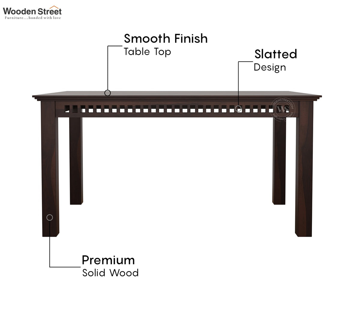 Adolph Dining Table 6 Seater Set With Bench (Walnut Finish)