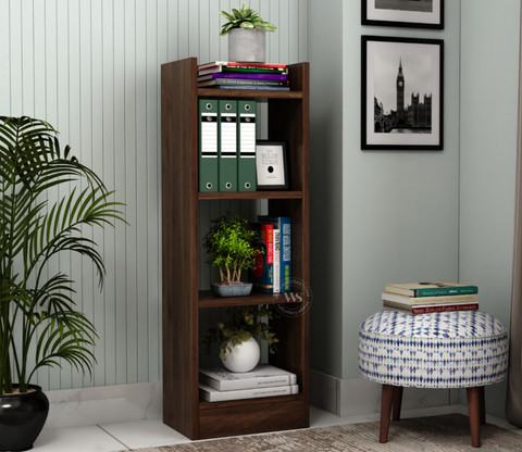 Fleming Engineered Wood Book Shelf With Open Storage (Columbian Walnut Finish)