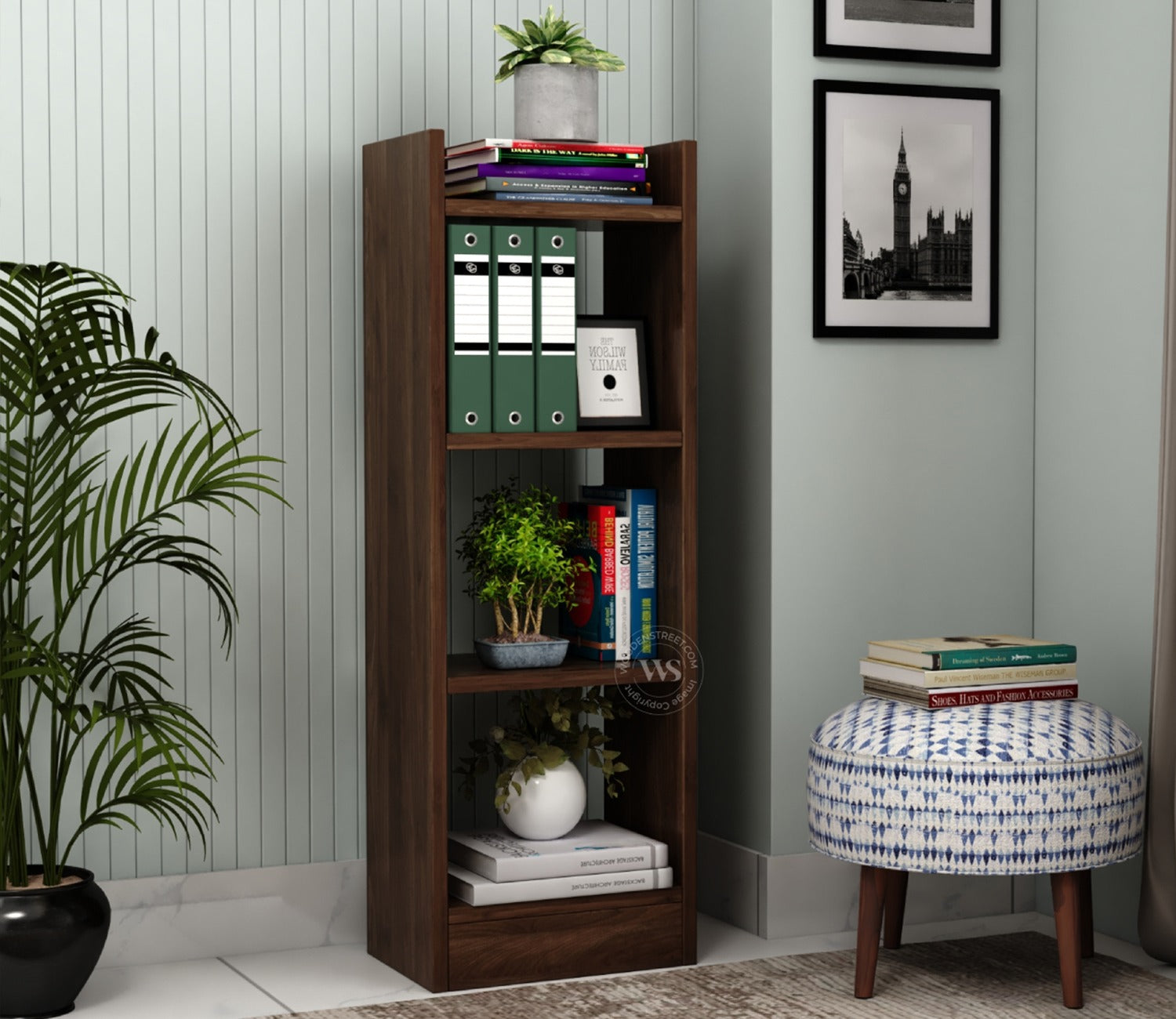 Fleming Engineered Wood Book Shelf With Open Storage (Columbian Walnut Finish)