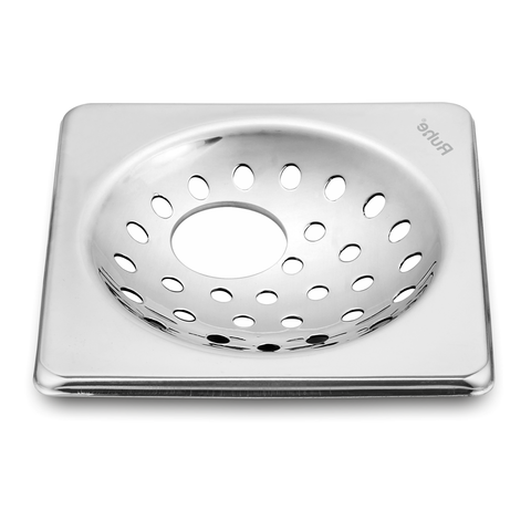 Trueliving_One Square Silver with Collar Floor Drain (4 x 4 inches) with Hole (Pack of 2)